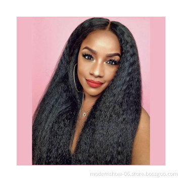 Kinky Straight Hair Wig 130 150 180 Density Brazilian Yaki Human Hair Lace Frontal Wigs
